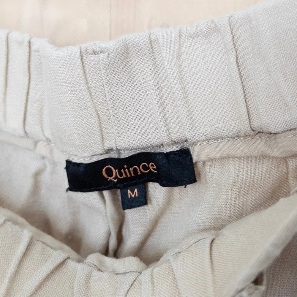 Quince Womens 100% Linen Pants M Beige Relaxed Straight Leg Coastal Minimalist